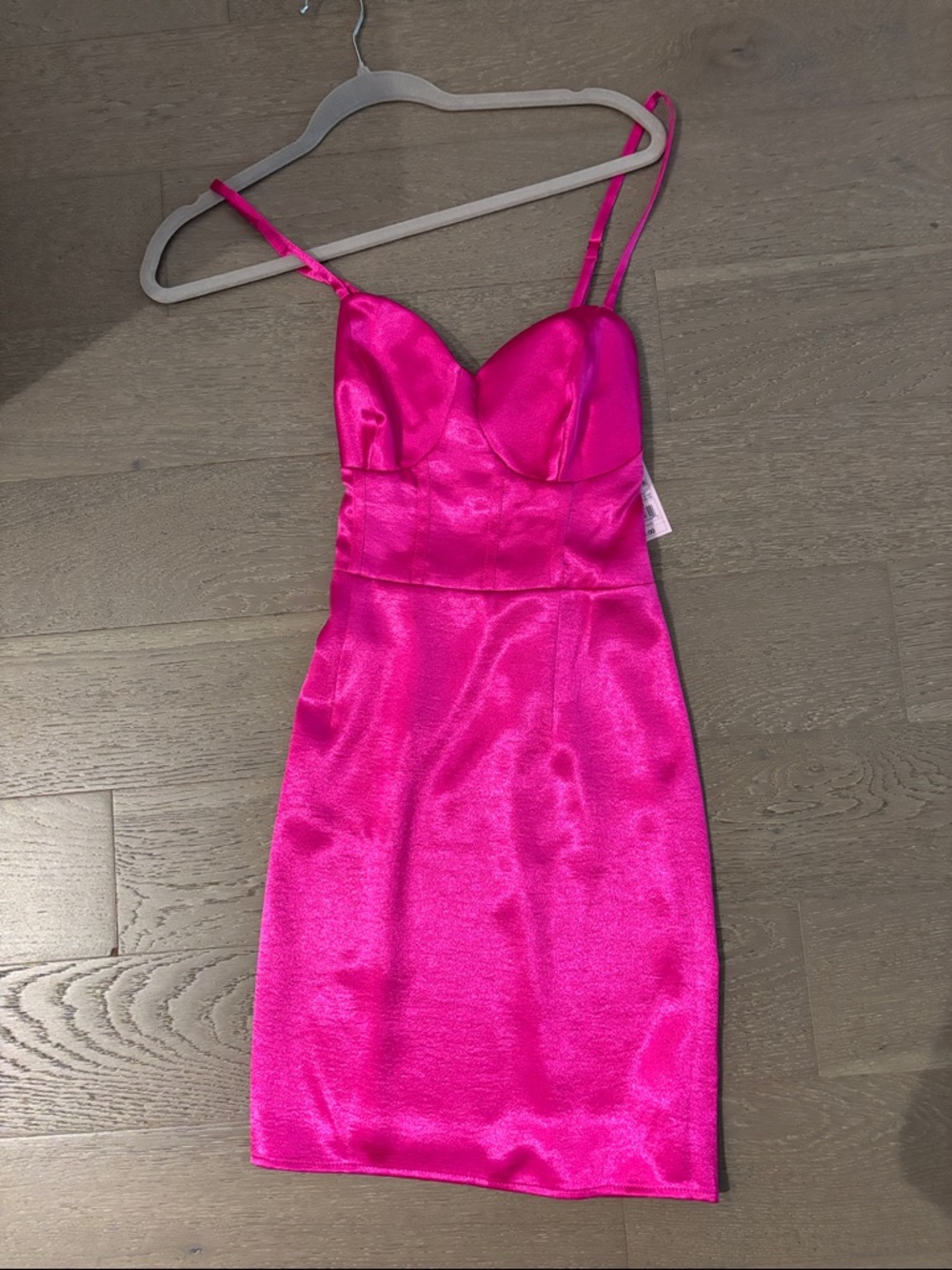 Fuchsia Satin Spaghetti-Strap Bodycon Dress